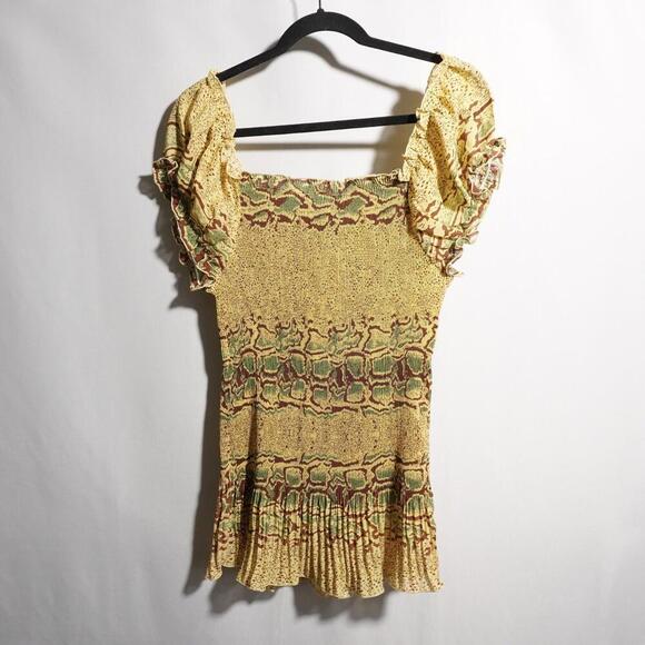 VTG Y2K Rene Margo Yellow Smocked Puff Sleeve Blouse Top 1X Coquette Boho‎ Femme - Picture 4 of 5